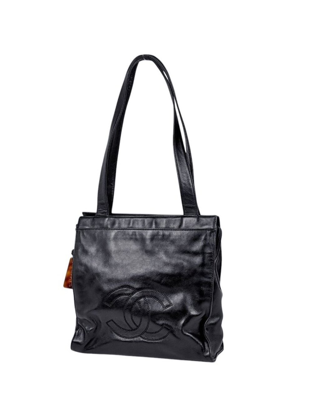 Chanel CC Logo Tote Leather Black